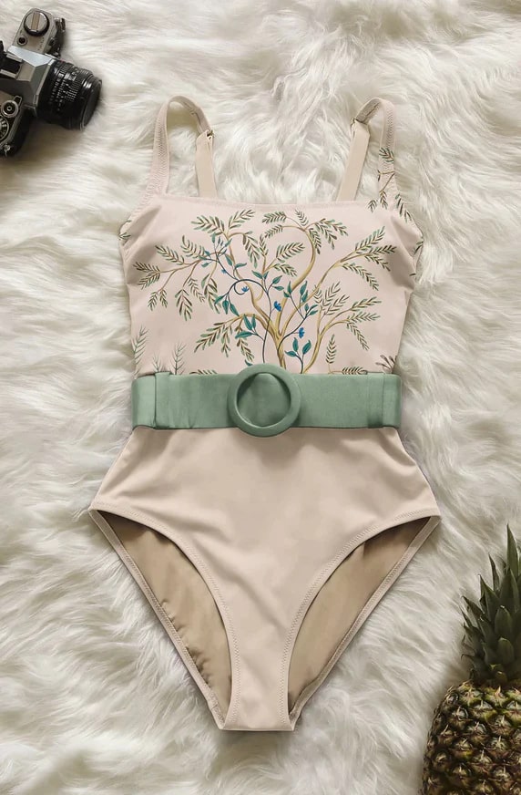 Cream belted swimsuit