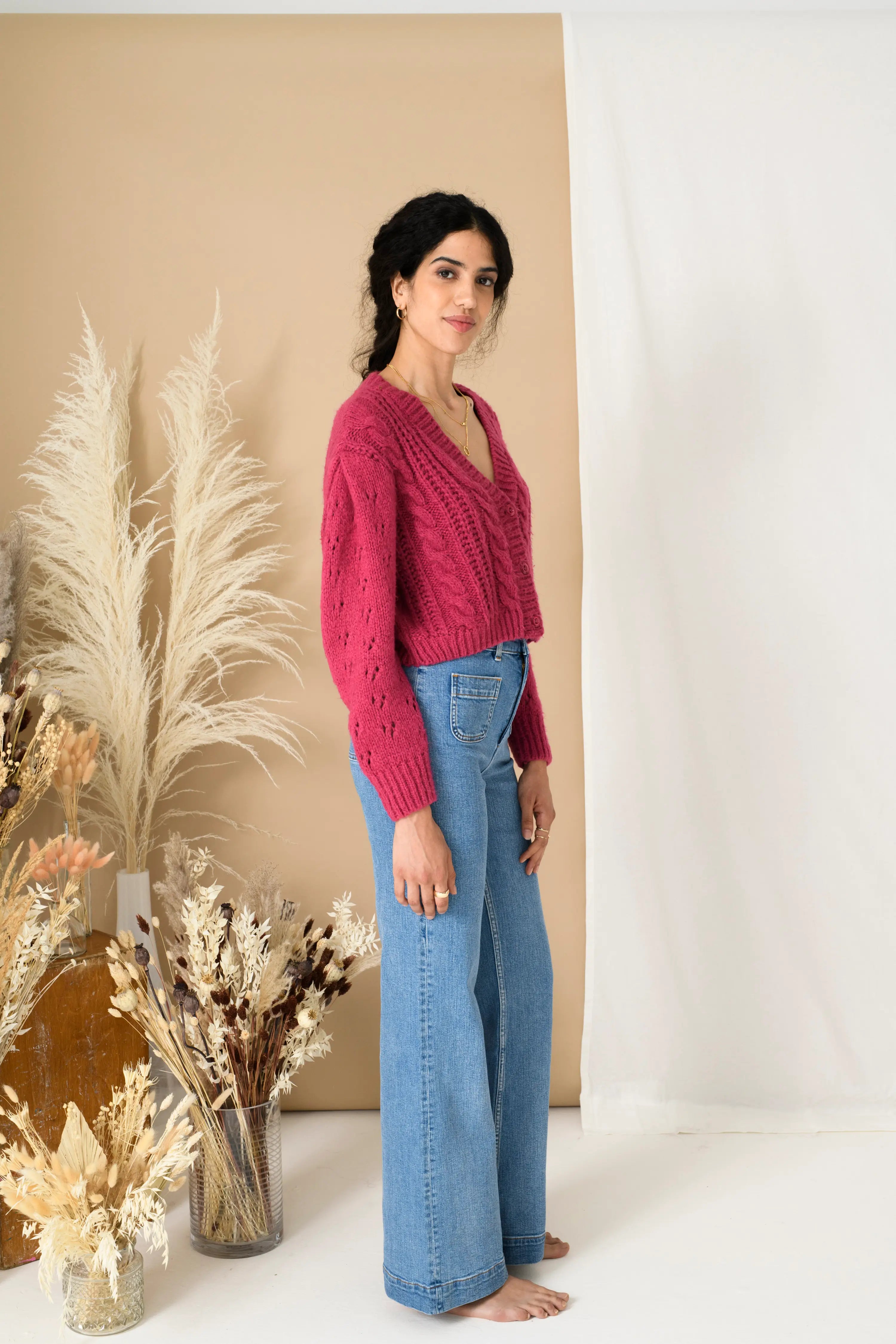 ROSEMARY - Cable Knit Cropped Cardigan