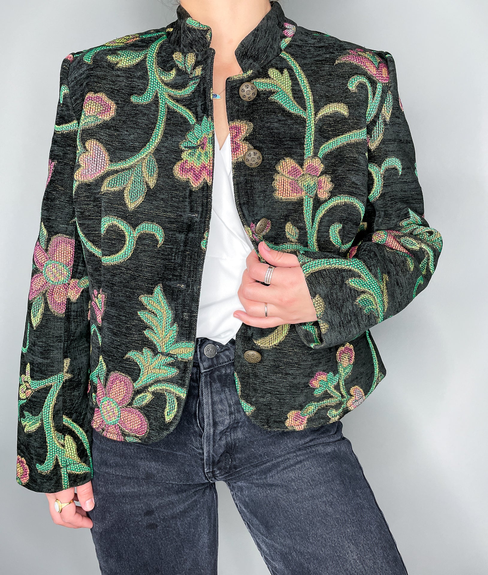 Curate - Floral Stand Collar Jacket - Thrift & Vintage Store