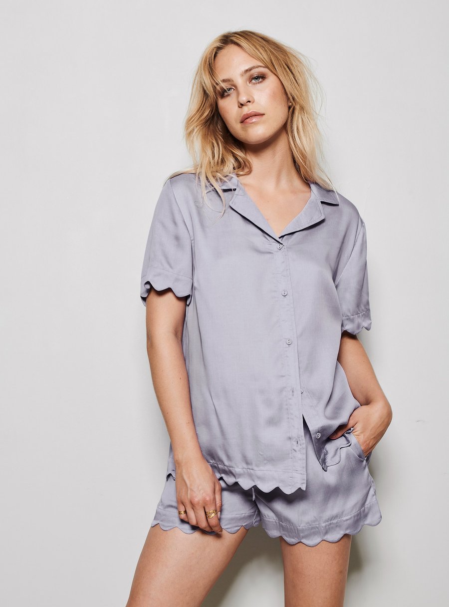 Averie Short-Sleeve Shirt & Shorts Satin Pajama Set