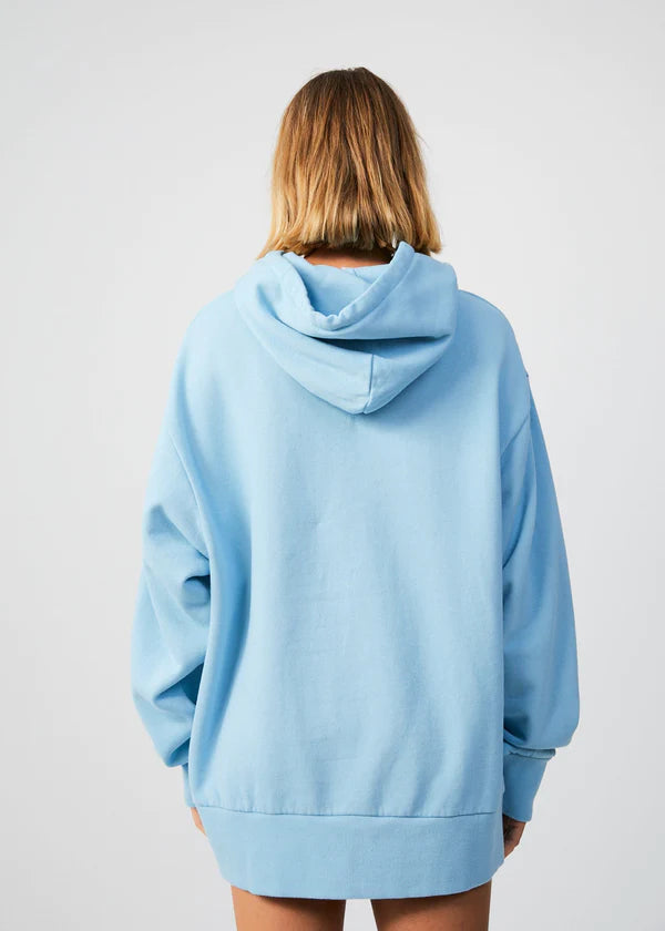 afends, unisex oversized hoodie, sky blue, sustainable, ethical, sweatshirt, womens apparel, loungewear, curate