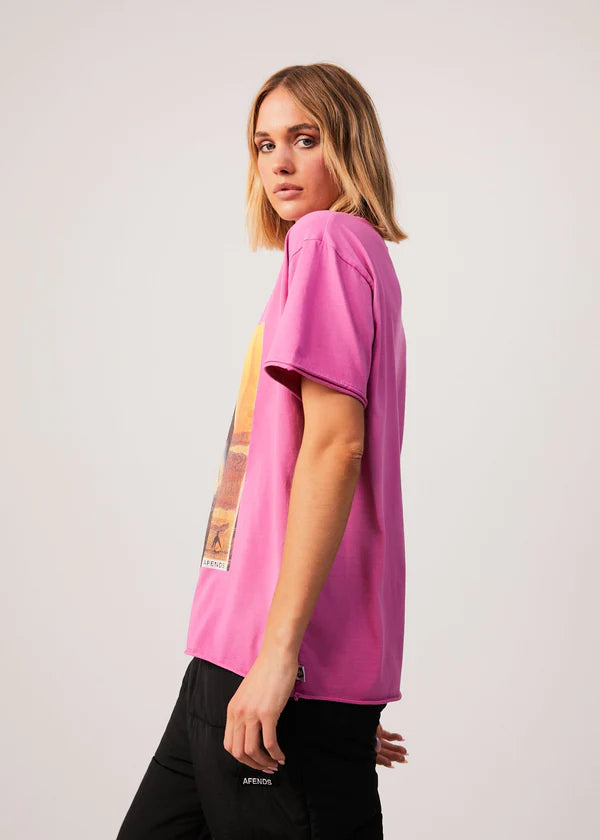afends, graphic tshirt, tee, hot pink, bubblegum, sustainable, ethical, curate