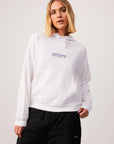 afends pearly hoodie, white, purple, sustainable, ethical, sweatshirt, womens apparel, loungewear, curate