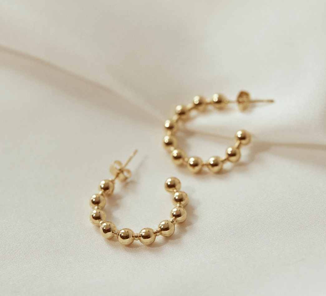 gold hoop earrings, studs, small, gold, madelein earrings, agape studio, made in france, 24K gold plated