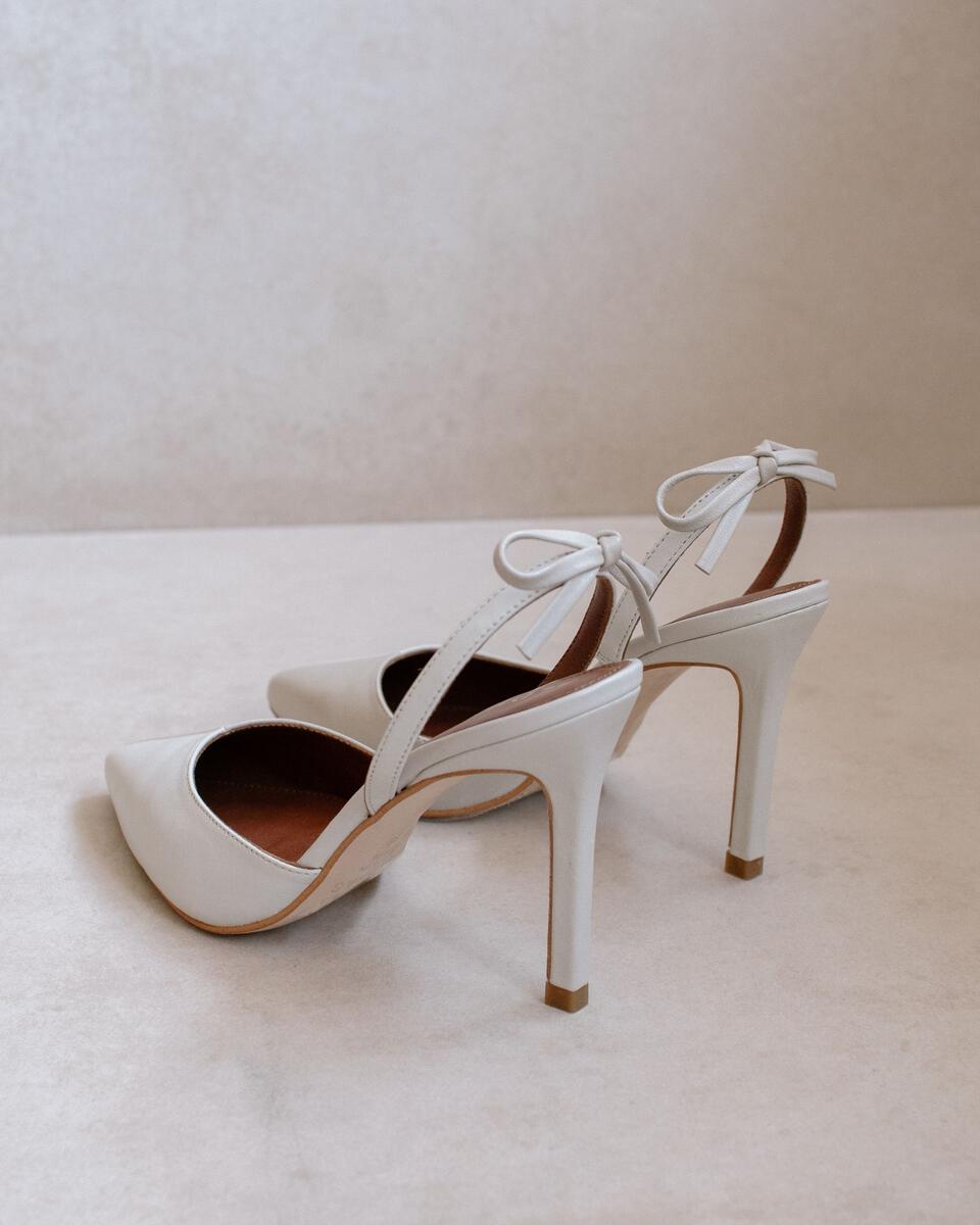 grey and white bi-color women's pumps with bow slingback, sustainably and ethically made, alohas