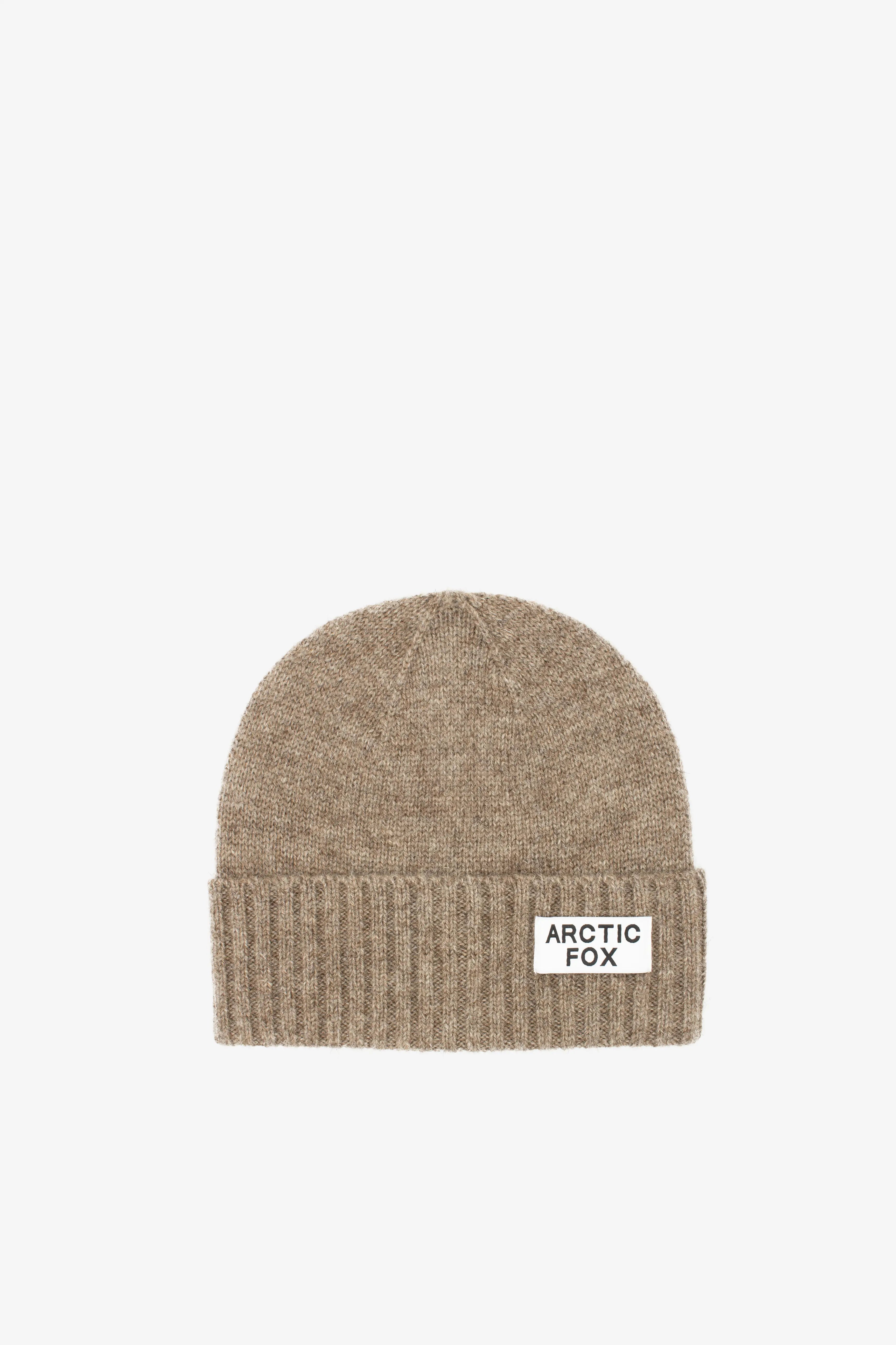 arctic fox and co, made in the UK, Responsible standard wool certified high welfare wool beanie, wolf brown, light brown, oatmeal, womens beanie hat, sustainable and ethical fashion, curate