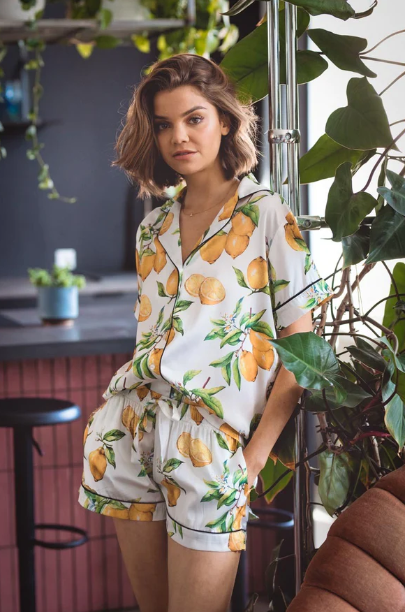 Averie - Short-Sleeve Shirt & Shorts Silk Pajama Set - Women's – Curate
