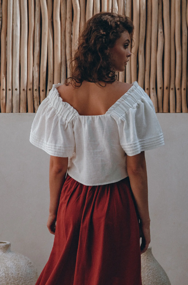 bali lane, linen blouse, short sleeves, off white, white, linen, summer blouse, blouse, womens apparel, linen apparel, sustainable, ethical, curate