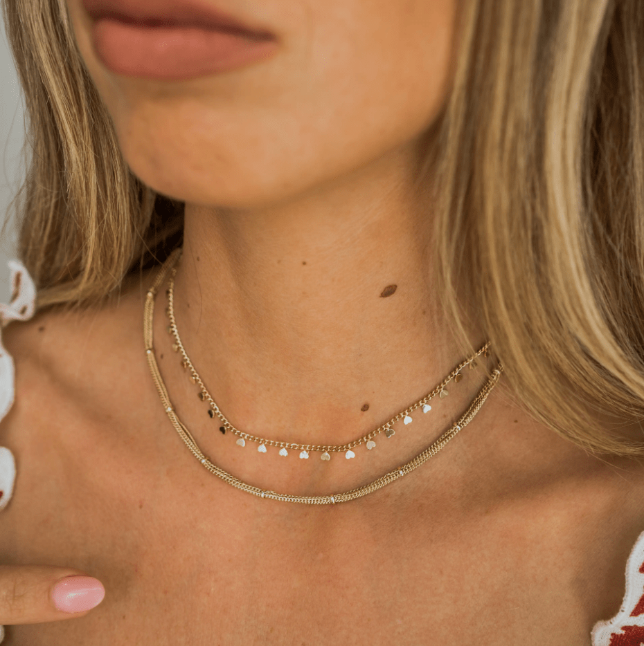 gold hearts, corazones choker necklace, ethically made