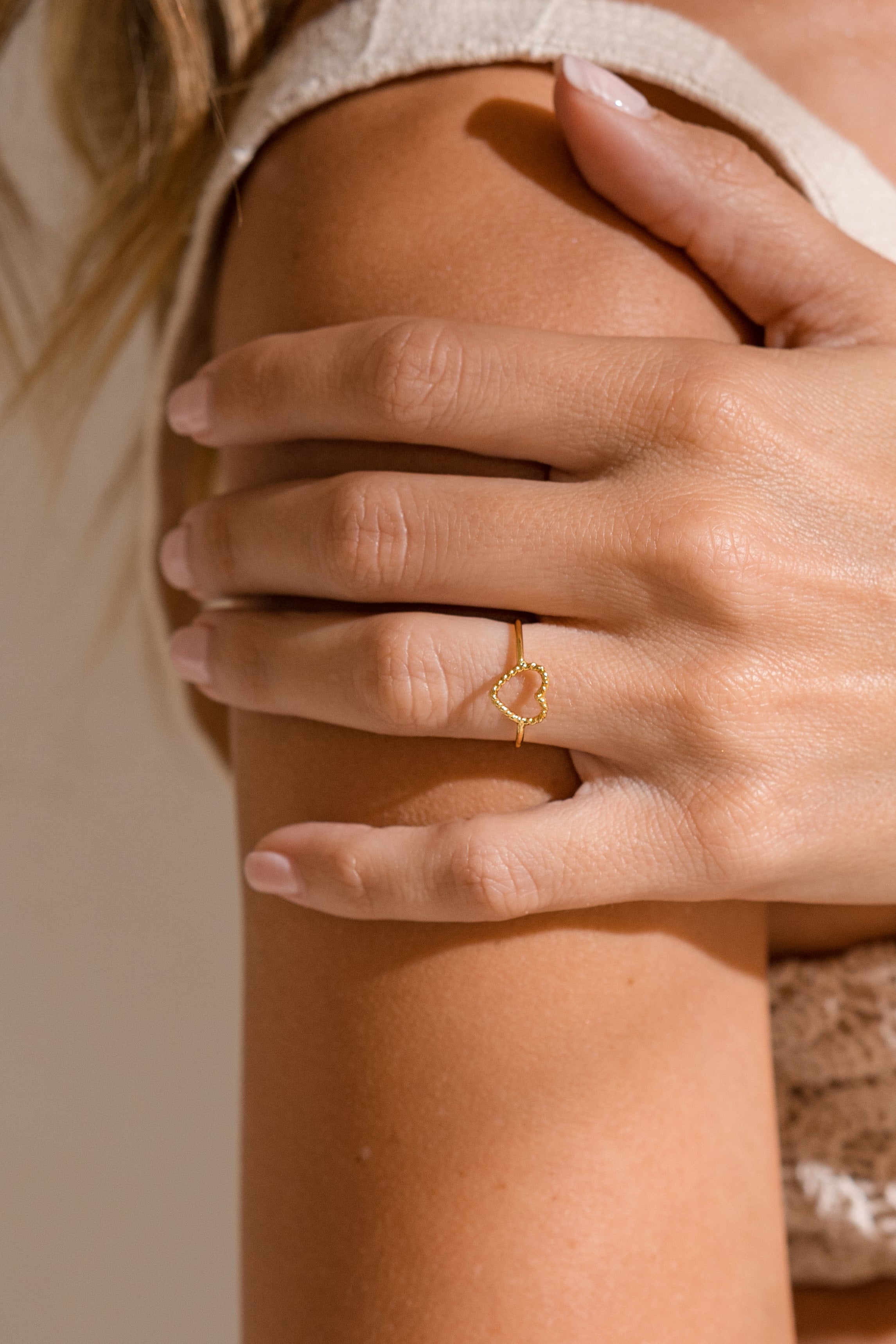 mini gold heart ring, ethically made
