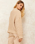 cara and the sky, womens chunky cable knit high neck sweater, pullover, beige, biscuit color, sustainable and ethically made, made in the UK, curate, curated