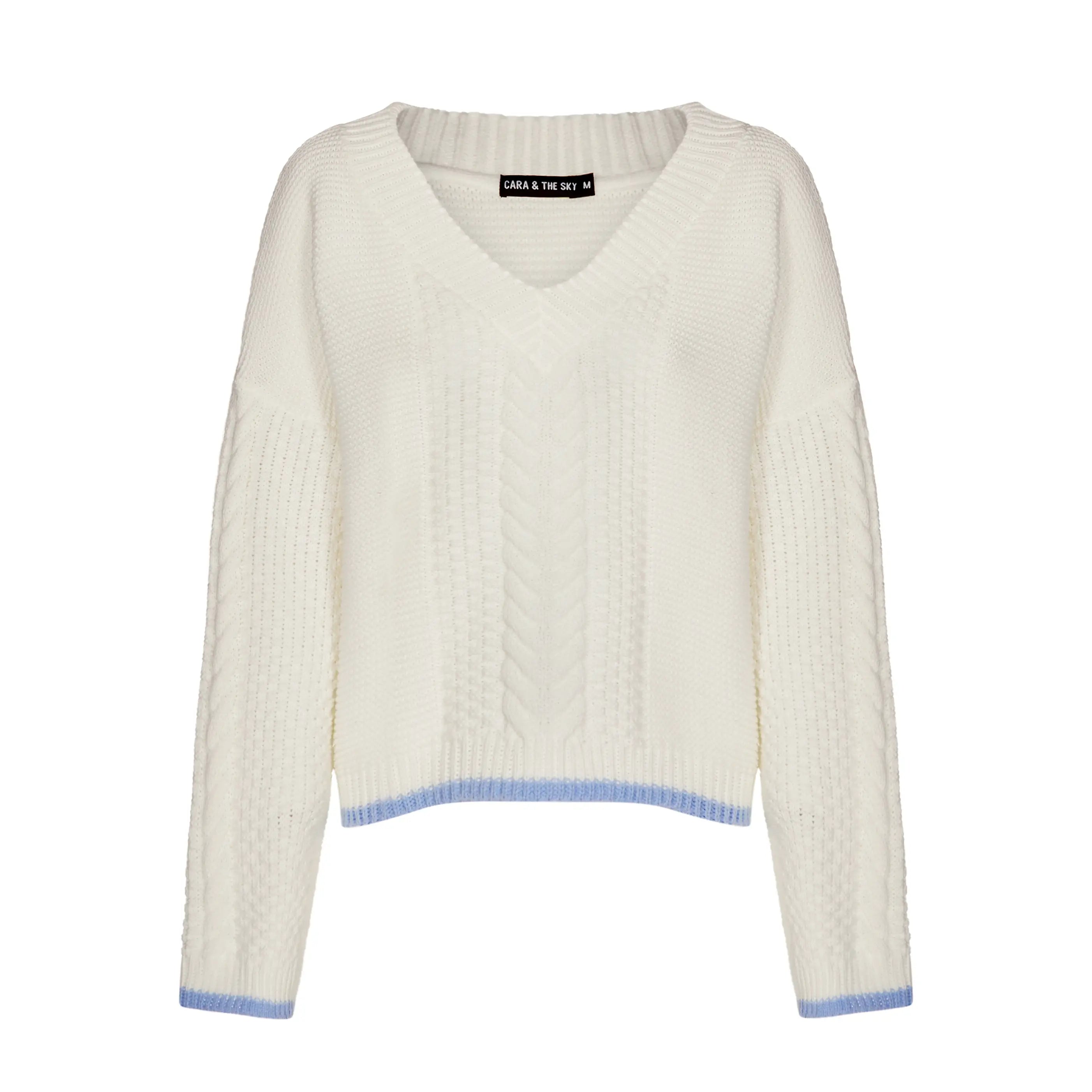 Cara &amp; The Sky Emma V-Neck Cable Knit Sweater