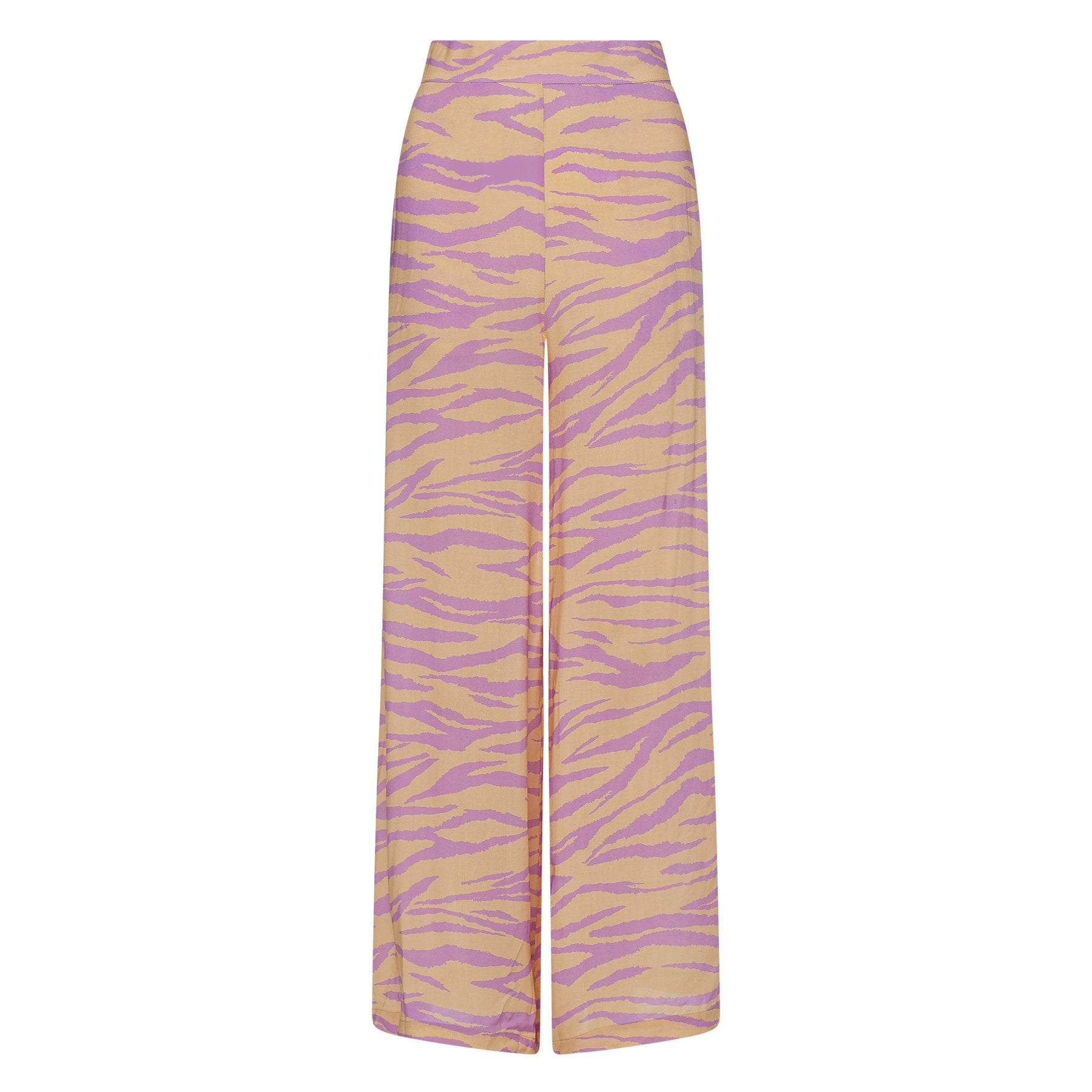 pastel purple and tan zebra print wide leg high waist women&#39;s pants, sustainably and ethically made