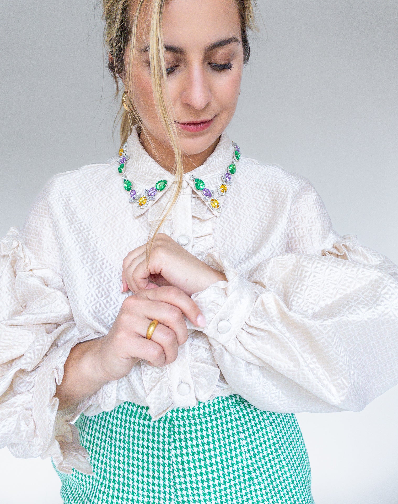sister jane, lady jewel collar shirt, jewel collar, women's blouse, fashion, apparel, ethically made, slow fashion, curate, shopthecurate