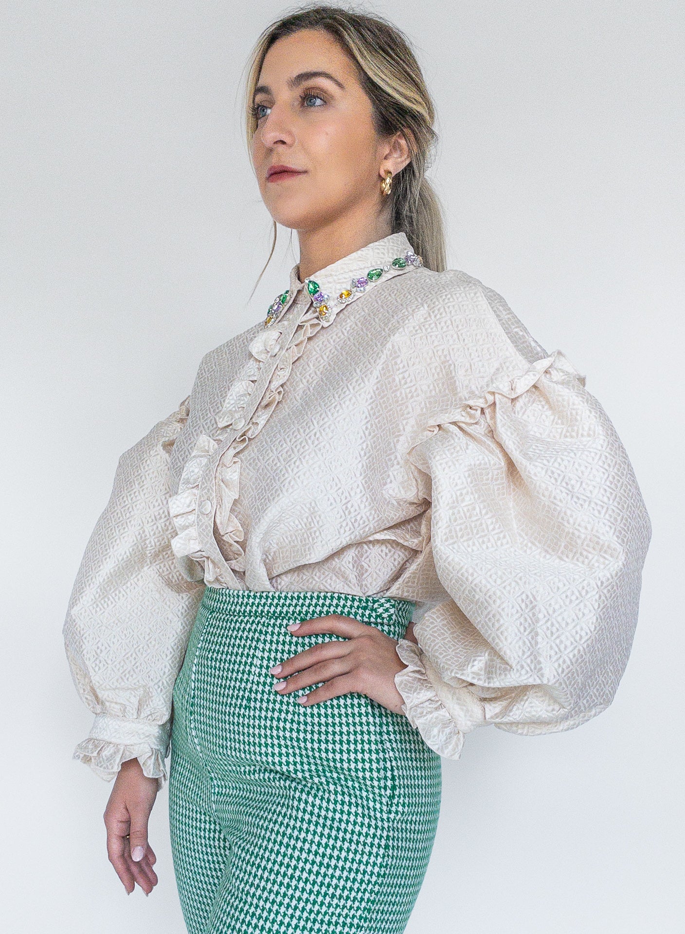 sister jane, lady jewel collar shirt, jewel collar, women&#39;s blouse, fashion, apparel, ethically made, slow fashion, curate, shopthecurate