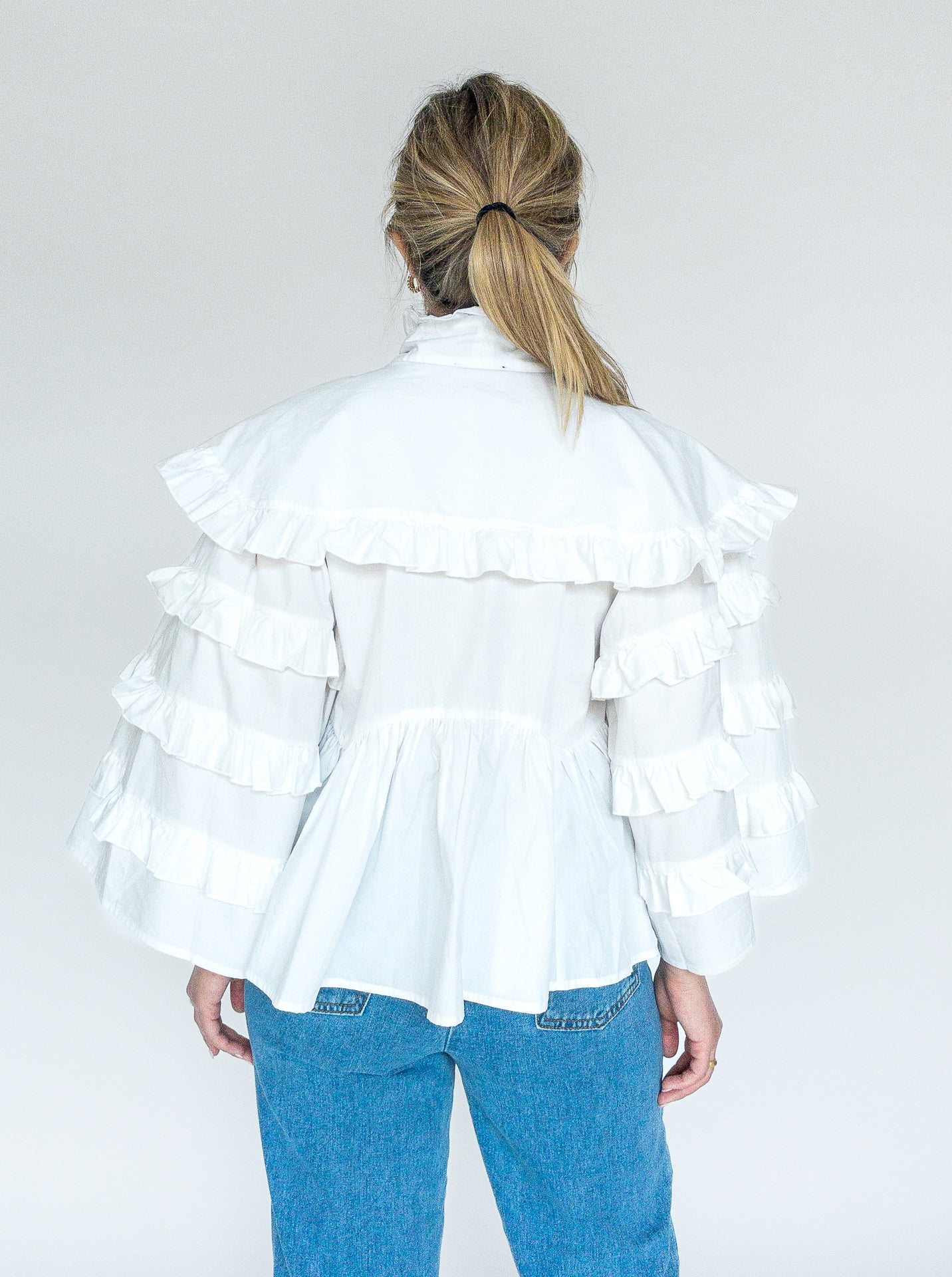 sister jane, metropolis bow ruffle blouse, white, women&#39;s blouse, spanish blouse, bow blouse, fashion, apparel, ethically made, curate, shopthecurate