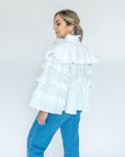 sister jane, metropolis bow ruffle blouse, white, women's blouse, spanish blouse, bow blouse, fashion, apparel, ethically made, curate, shopthecurate