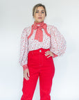 sister jane, high rise red trousers, hearts, heart-pockets, red pants, women's pants, women's apparel, fashion, ethically made, curate