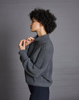 jan n june, dark grey chunky knit sweater, mockneck, turtleneck, oversized fit, sustainable, ethical, womens apparel, curate