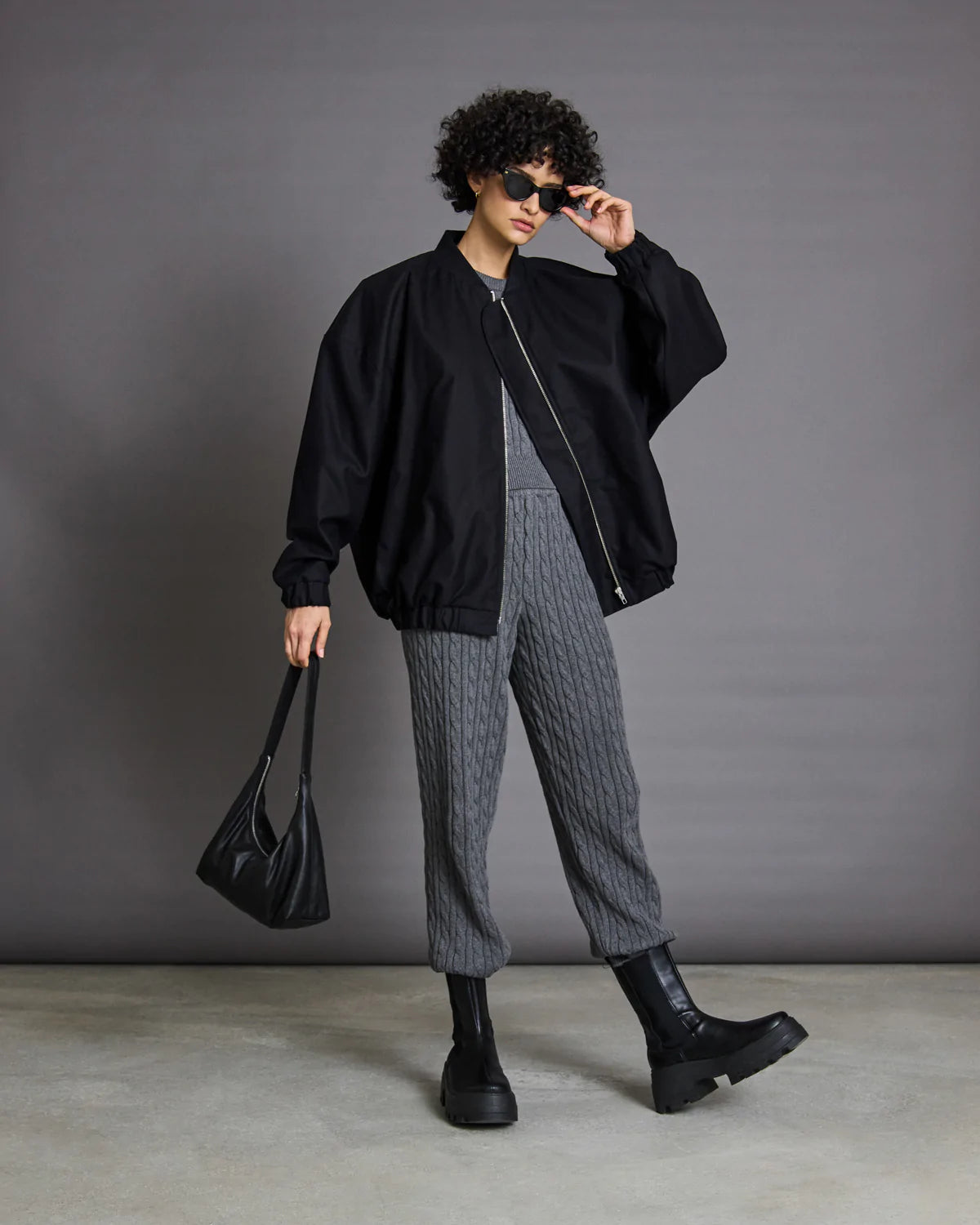 curate, jan n june, sustainable and ethical womens fashion apparel, dark grey sweatpants, cableknit sweats, matching loungewear set, womens loungewear, ethically made