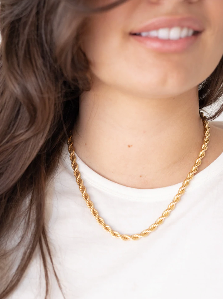 curate, laude the label, jewelry, sustainable and ethically made womens jewelry, french rope gold necklace, chunky gold necklace, gold jewelry, luxury jewelry, fashion jewelry