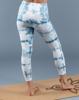 leser yoga, sustainable, ethical, eco friendly yoga apparel, yoga clothes, yoga womens wear, leggings, blue and white tie dye, curate, shop the curate