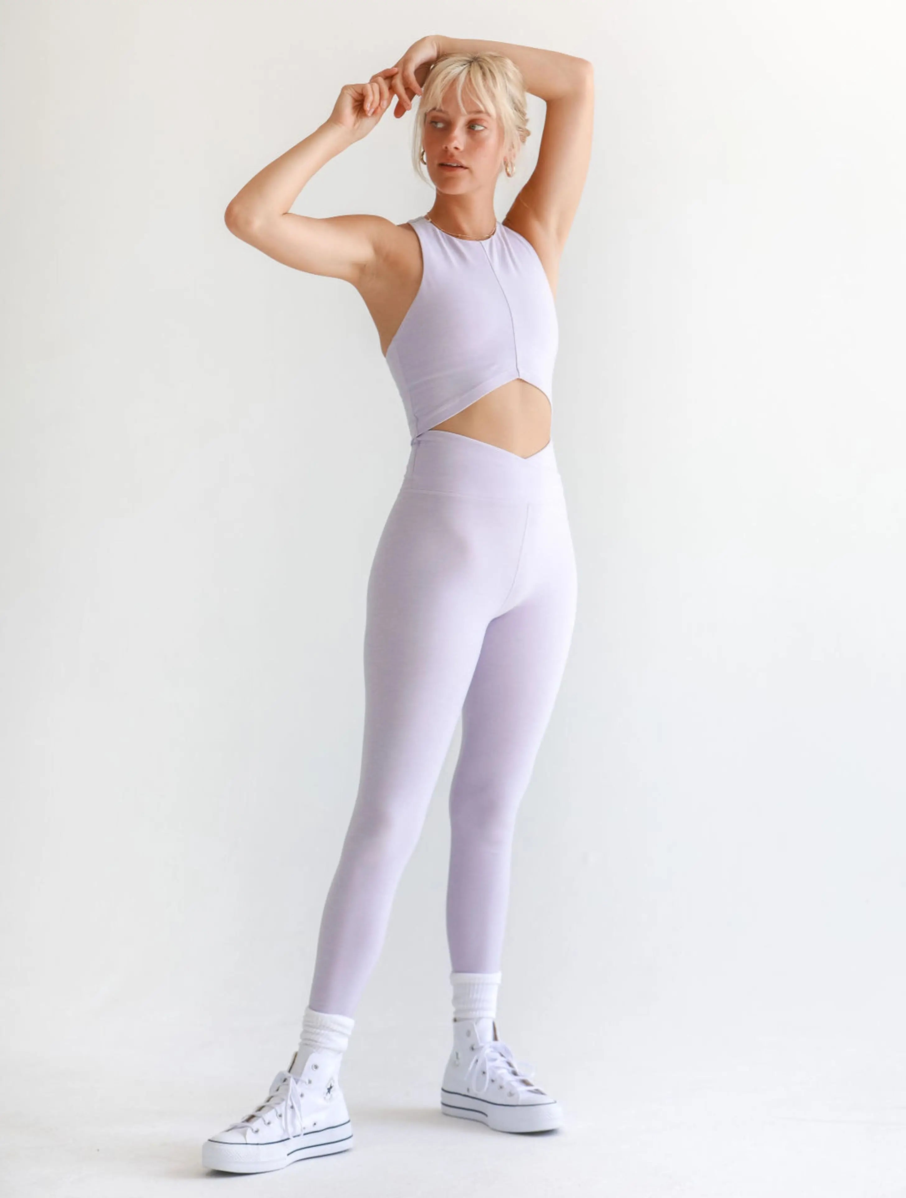playground active, womens activewear, yoga, leggings, purple, lavender, sustainable and ethically made, curate