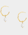 curate, siizu, sustainable and ethically made womens fashion jewelry, gold and pearl hoops, gold hoops with dangling pearls, womens fashion jewelry