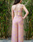 pastel purple and tan zebra print wide leg high waist women's pants, sustainably and ethically made