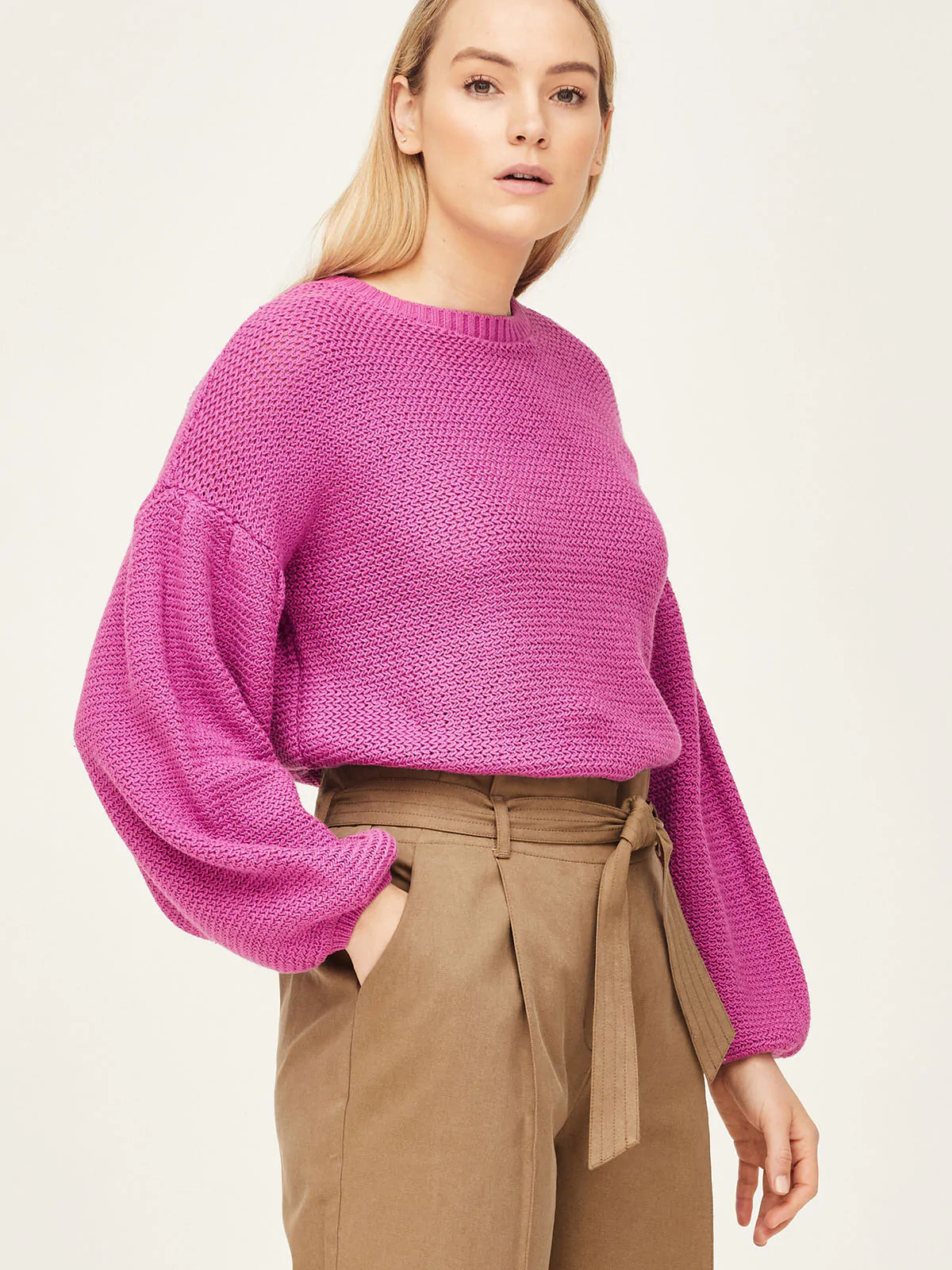 thought, hot pink sweater, violet sweater, knitwear, chunky knit sweater, womens sweaters, cotton, pink, ethical and sustainable, shopthecurate, curate