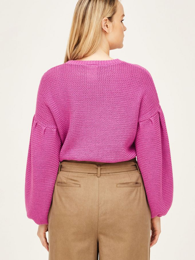 thought, hot pink sweater, violet sweater, knitwear, chunky knit sweater, womens sweaters, cotton, pink, ethical and sustainable, shopthecurate, curate