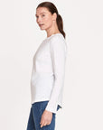 thought, womens white long sleeve cotton tee, jersey top, essentials, basics, capsule wardrobe, slow fashion, ethically made, sustainable, womens apparel, shopthecurate, curate