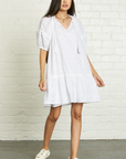 dra, white mini dress, cotton, eyelet, womens apparel, womens clothing, sustainable and ethical apparel, curate, summer dress